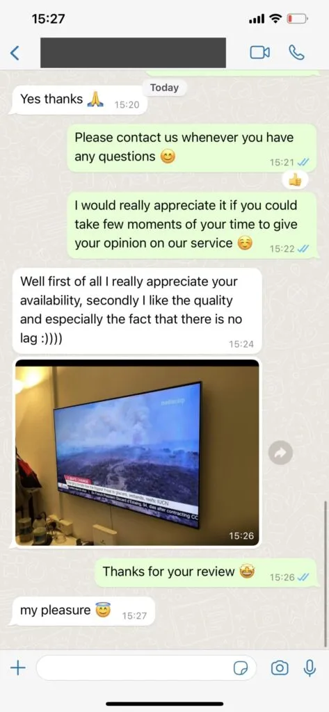 WhatsApp support interaction screenshot for bexy iptv setup