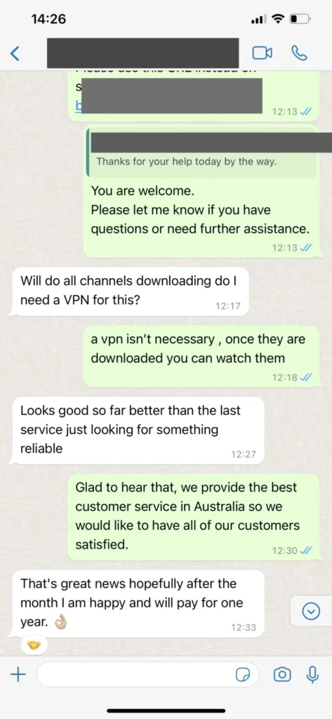 WhatsApp activation message confirmation on bexyiptv